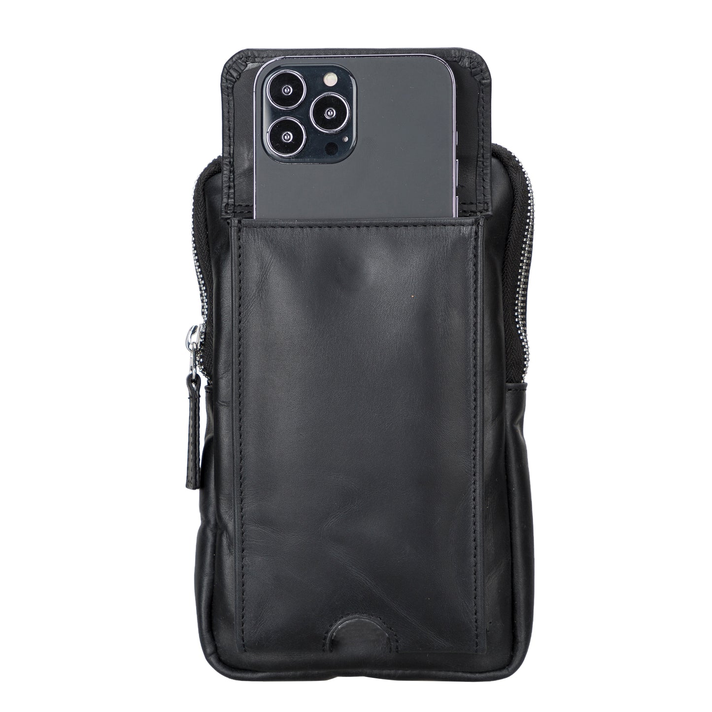 Leather Crossbody Phone Bag - Rustic Black