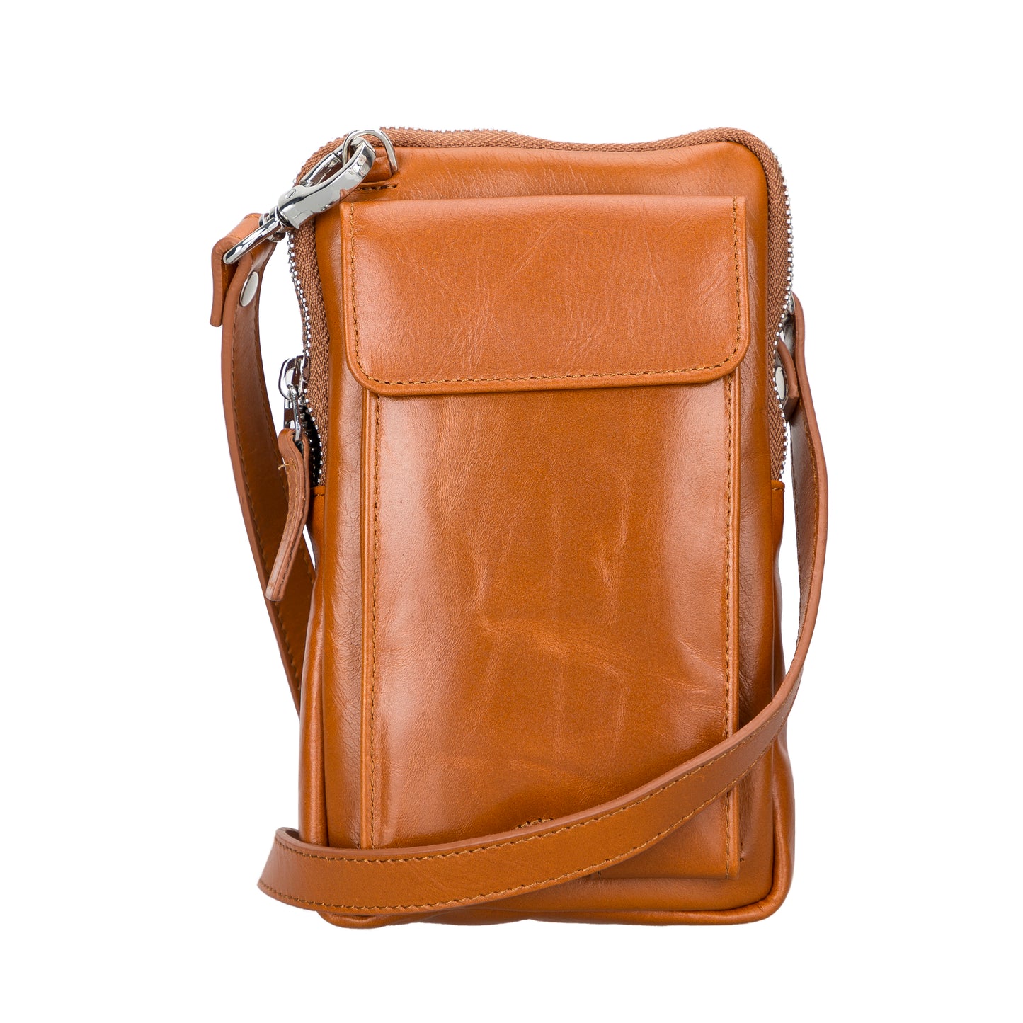 Leather Crossbody Phone Bag - Light Brown