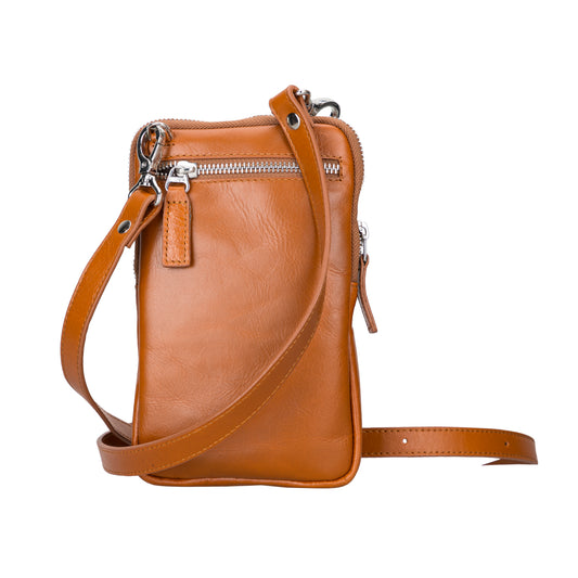 Leather Crossbody Phone Bag - Light Brown