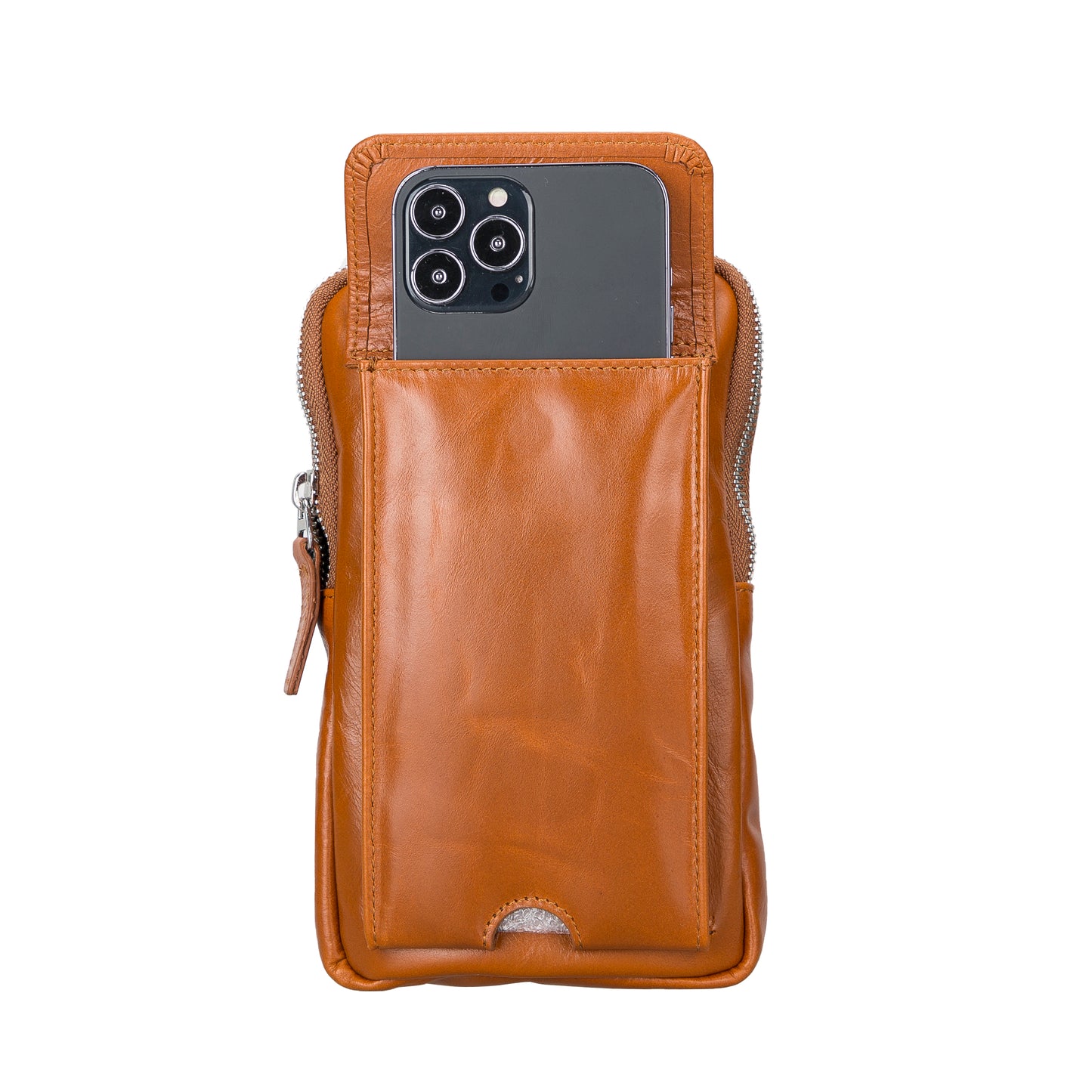 Leather Crossbody Phone Bag - Light Brown