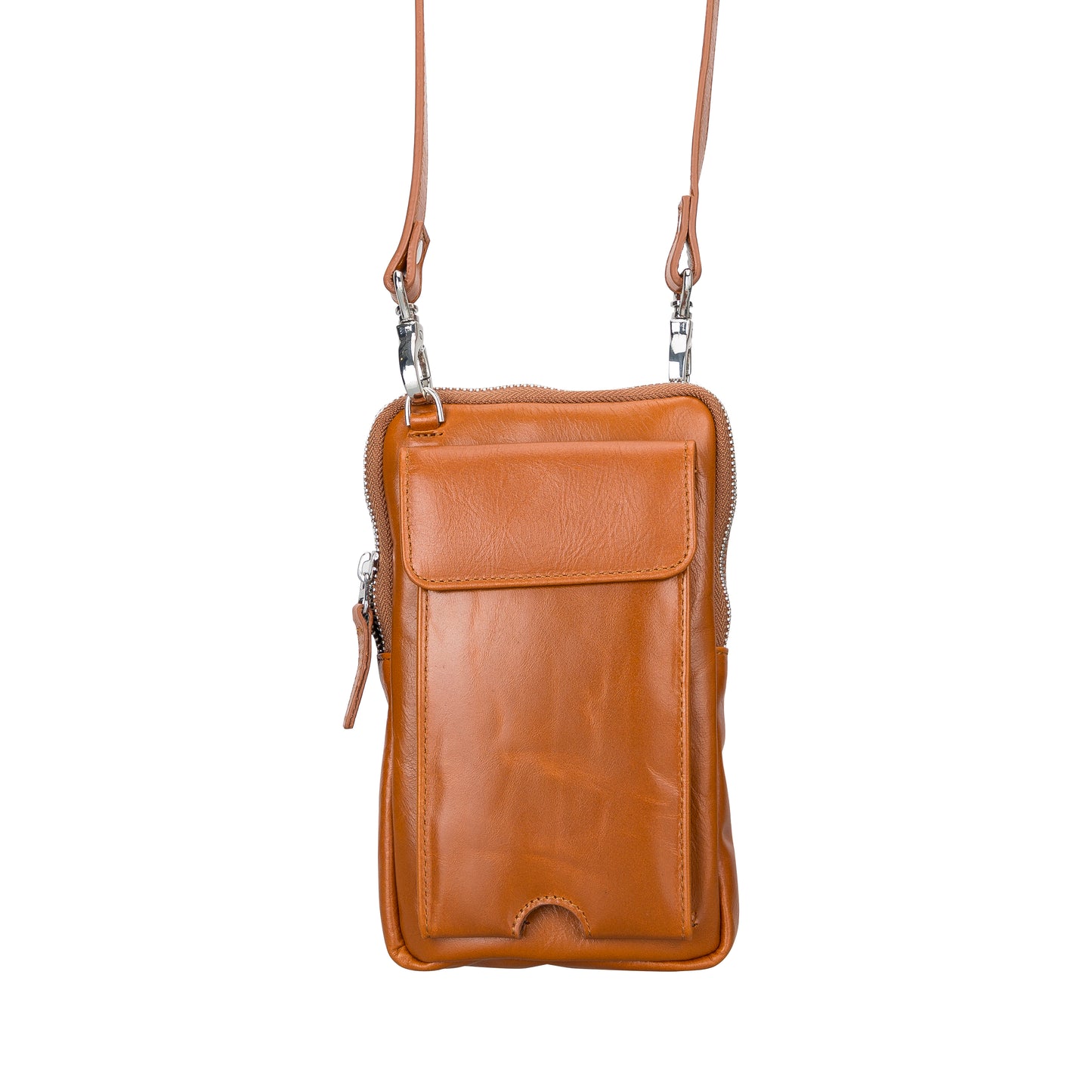Leather Crossbody Phone Bag - Light Brown