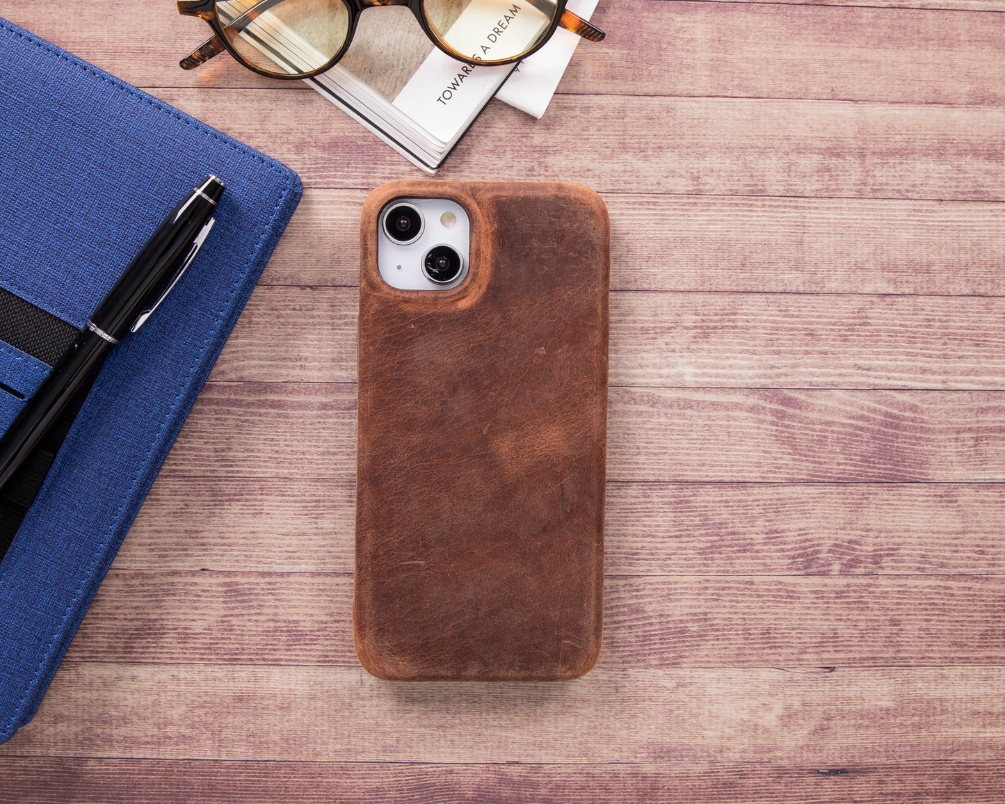 iPhone 14 Plus (6.7") Full Leather MagSafe Snap On Case - Teak Brown