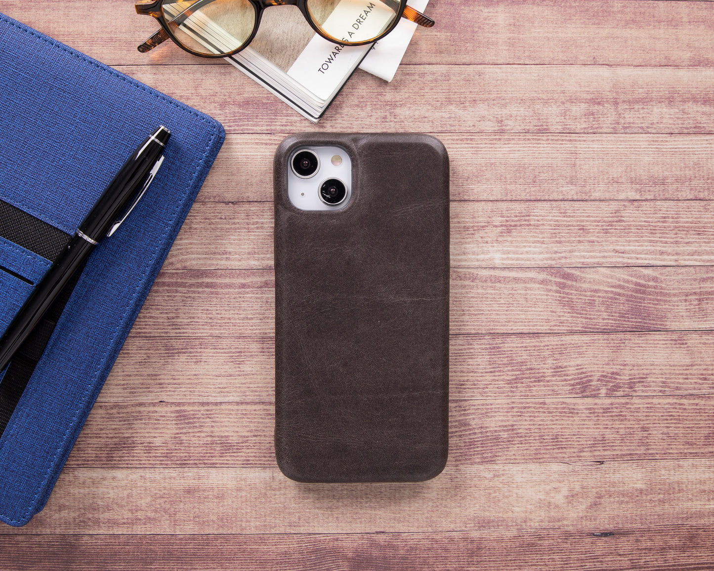 iPhone 14 Plus (6.7") Full Leather MagSafe Snap On Case - Rustic Black