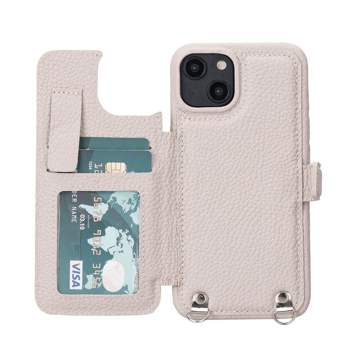 iPhone 14 Pro (6.1") Crossbody Leather MagSafe Wallet Case - Beige