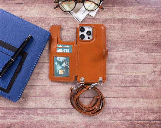 iPhone 14 Pro Max (6.7") Crossbody Leather MagSafe Wallet Case - Rustic Brown