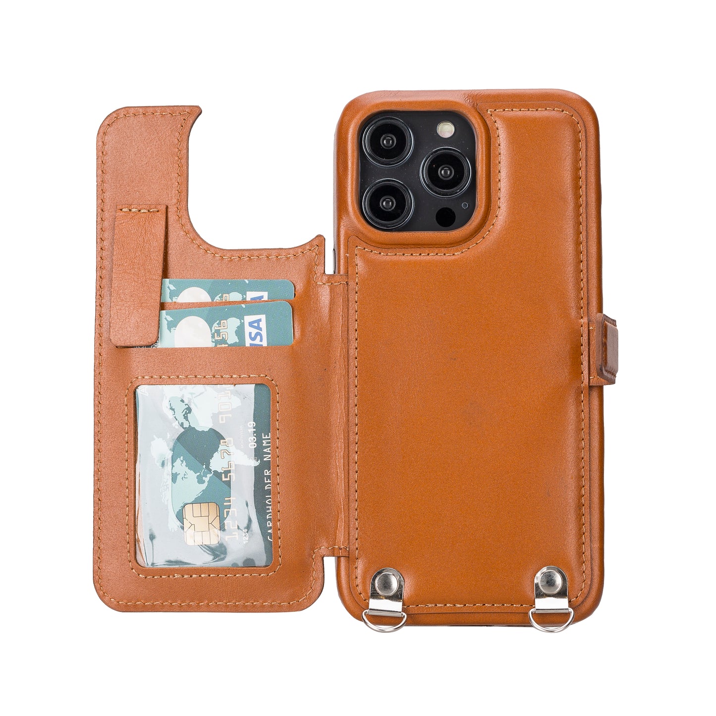 iPhone 14 Pro Max (6.7") Crossbody Leather MagSafe Wallet Case - Rustic Brown