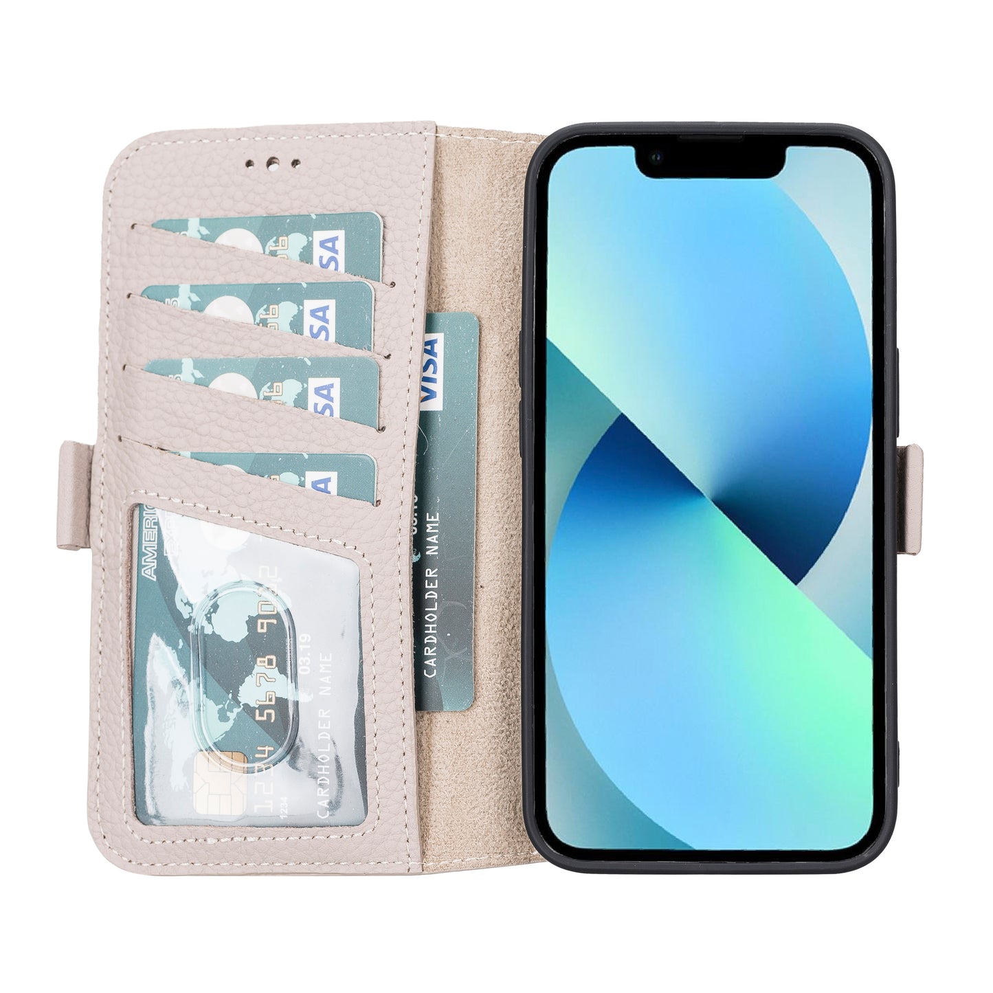 iPhone 13 (6.1") Leather MagSafe Stand Wallet Case RFID Protection - Beige