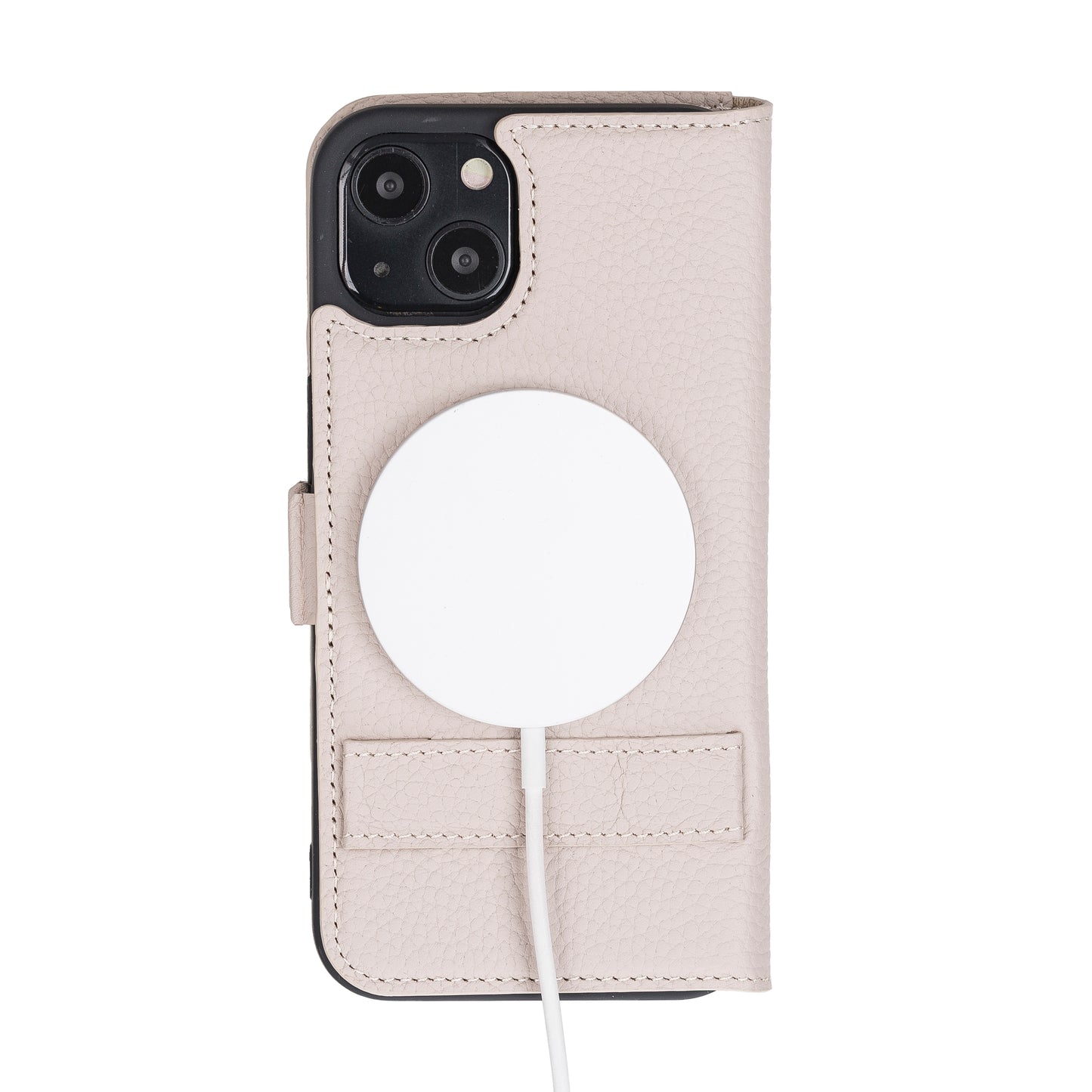 iPhone 13 (6.1") Leather MagSafe Stand Wallet Case RFID Protection - Beige