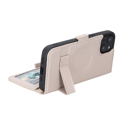 iPhone 13 (6.1") Leather MagSafe Stand Wallet Case RFID Protection - Beige