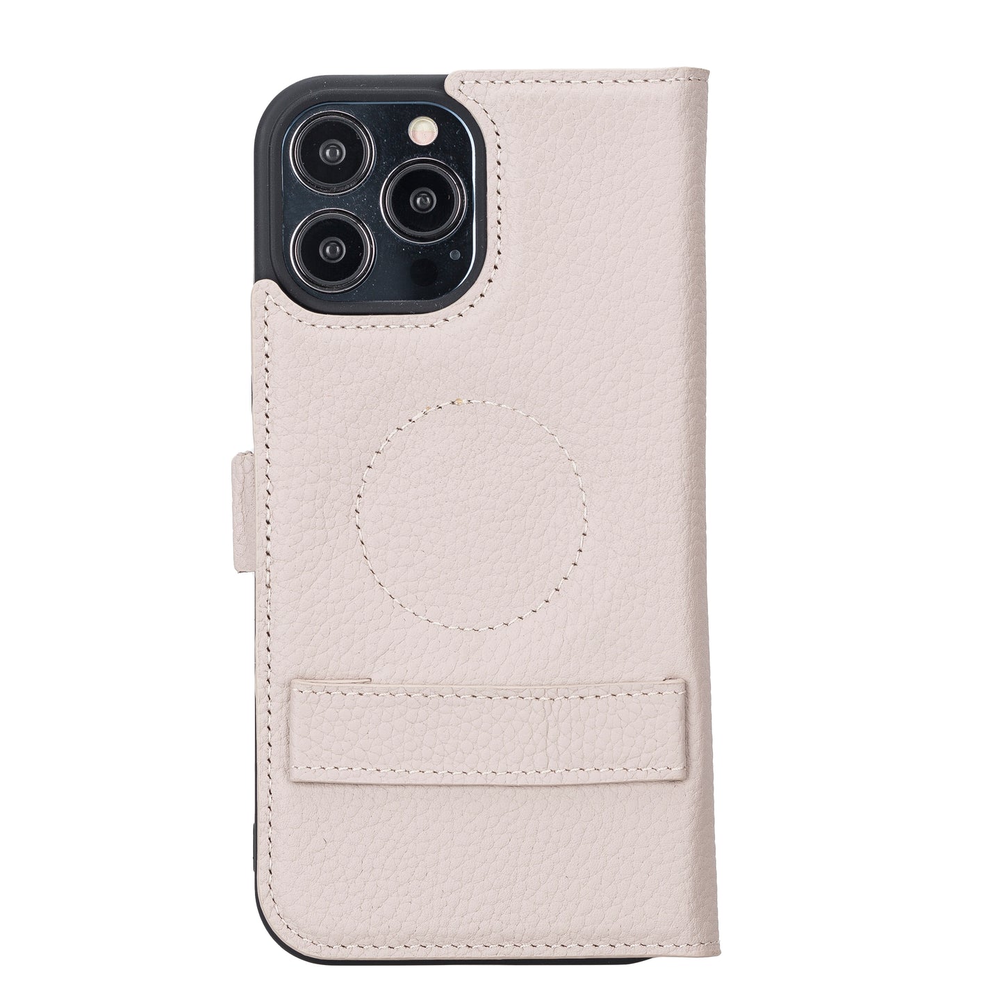 iPhone 13 Pro Max (6.7") Leather MagSafe Stand Wallet Case RFID Protection - Beige