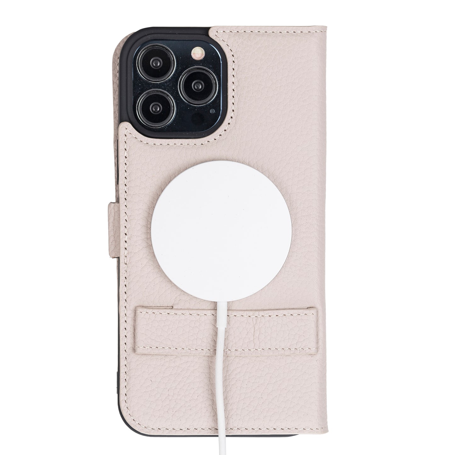 iPhone 13 Pro Max (6.7") Leather MagSafe Stand Wallet Case RFID Protection - Beige