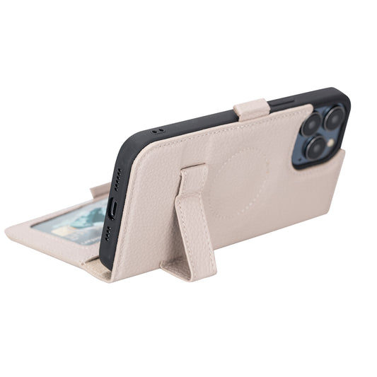 iPhone 13 Pro Max (6.7") Leather MagSafe Stand Wallet Case RFID Protection - Beige