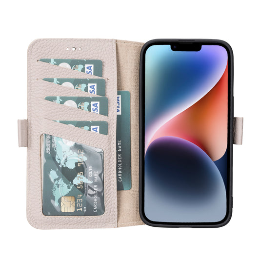 iPhone 14 Pro (6.1") Leather MagSafe RFID Stand Wallet Case - Beige