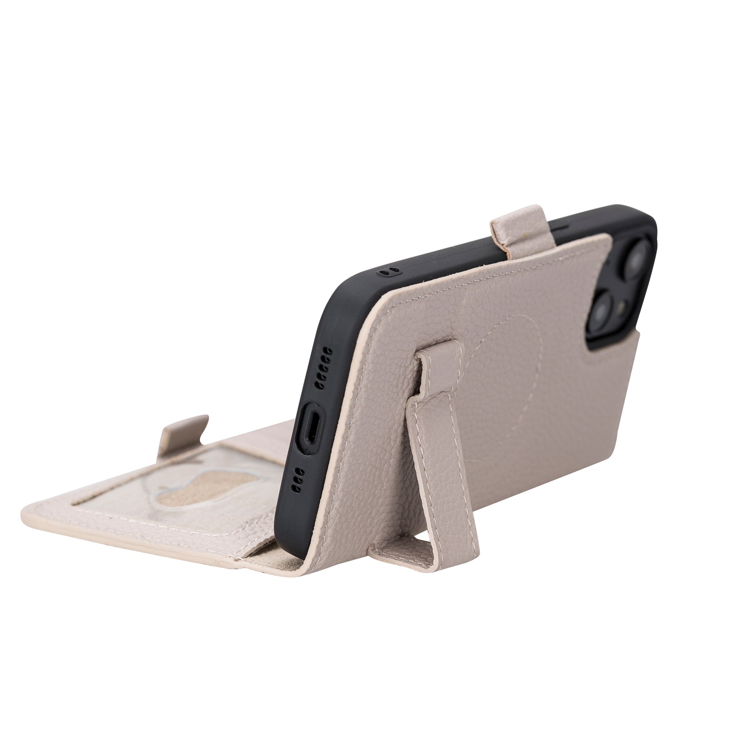 iPhone 14 Pro (6.1") Leather MagSafe RFID Stand Wallet Case - Beige