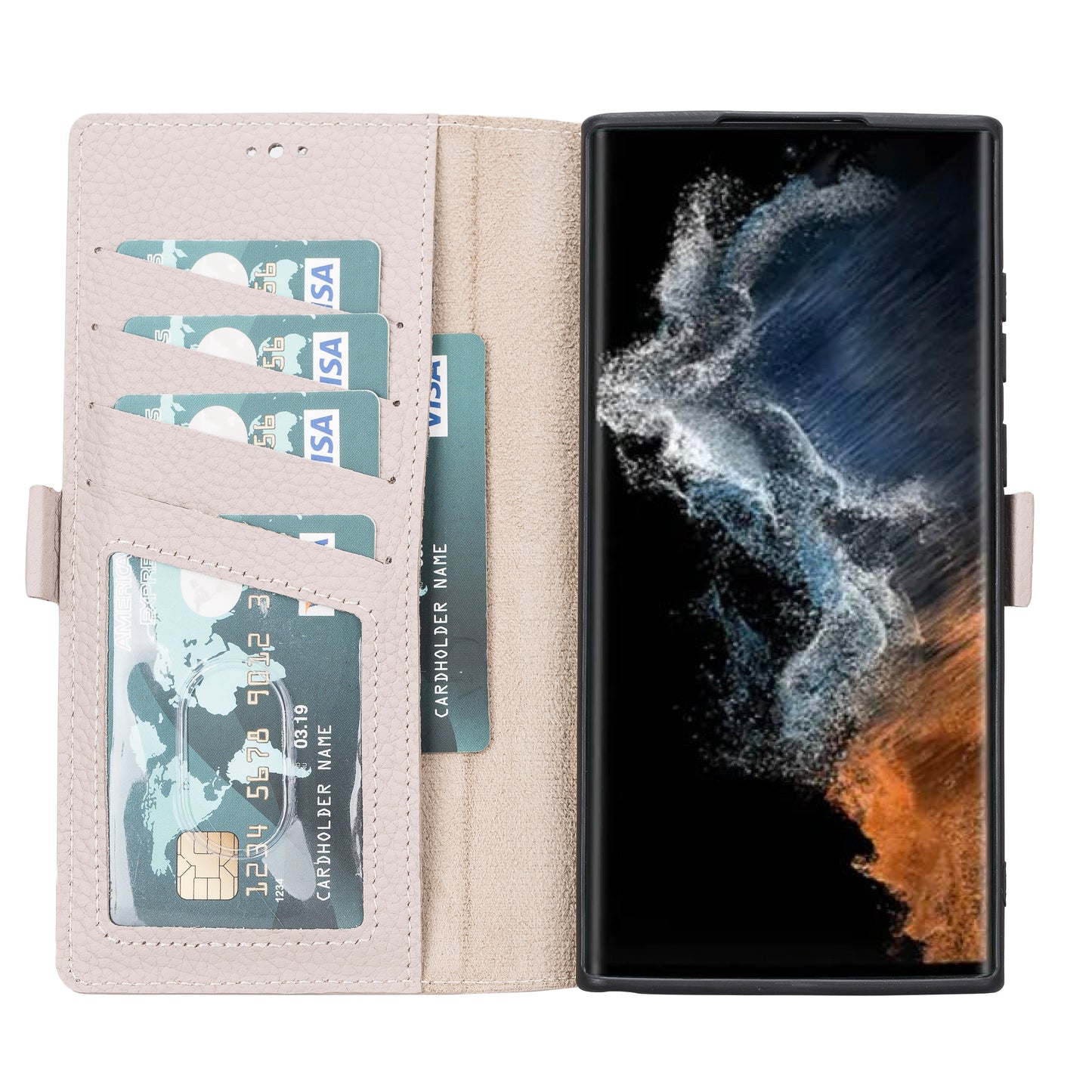 Samsung Galaxy S22 Ultra (6.8") Leather Wallet Case - Beige