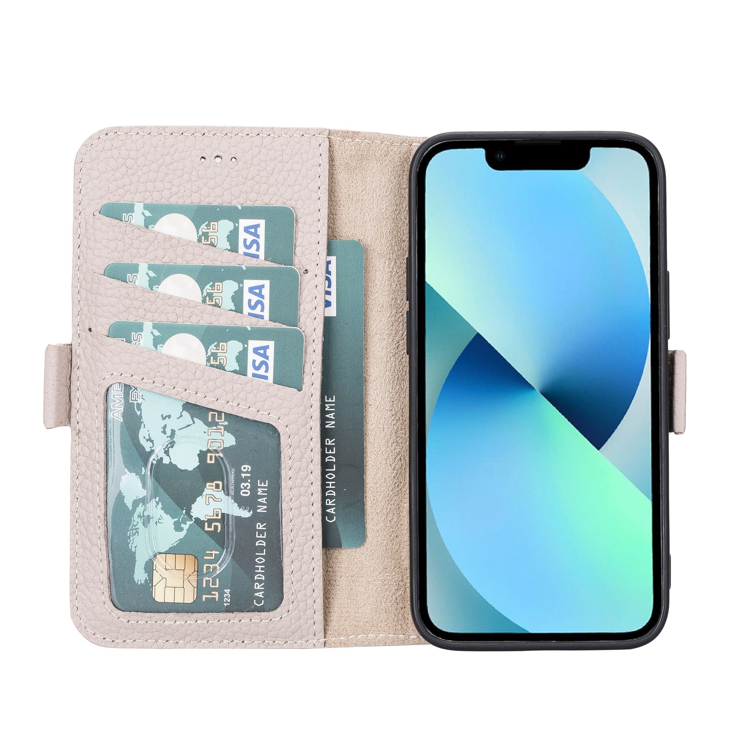 iPhone 13 Mini (5.4") Leather MagSafe Stand Wallet Case RFID Protection - Beige