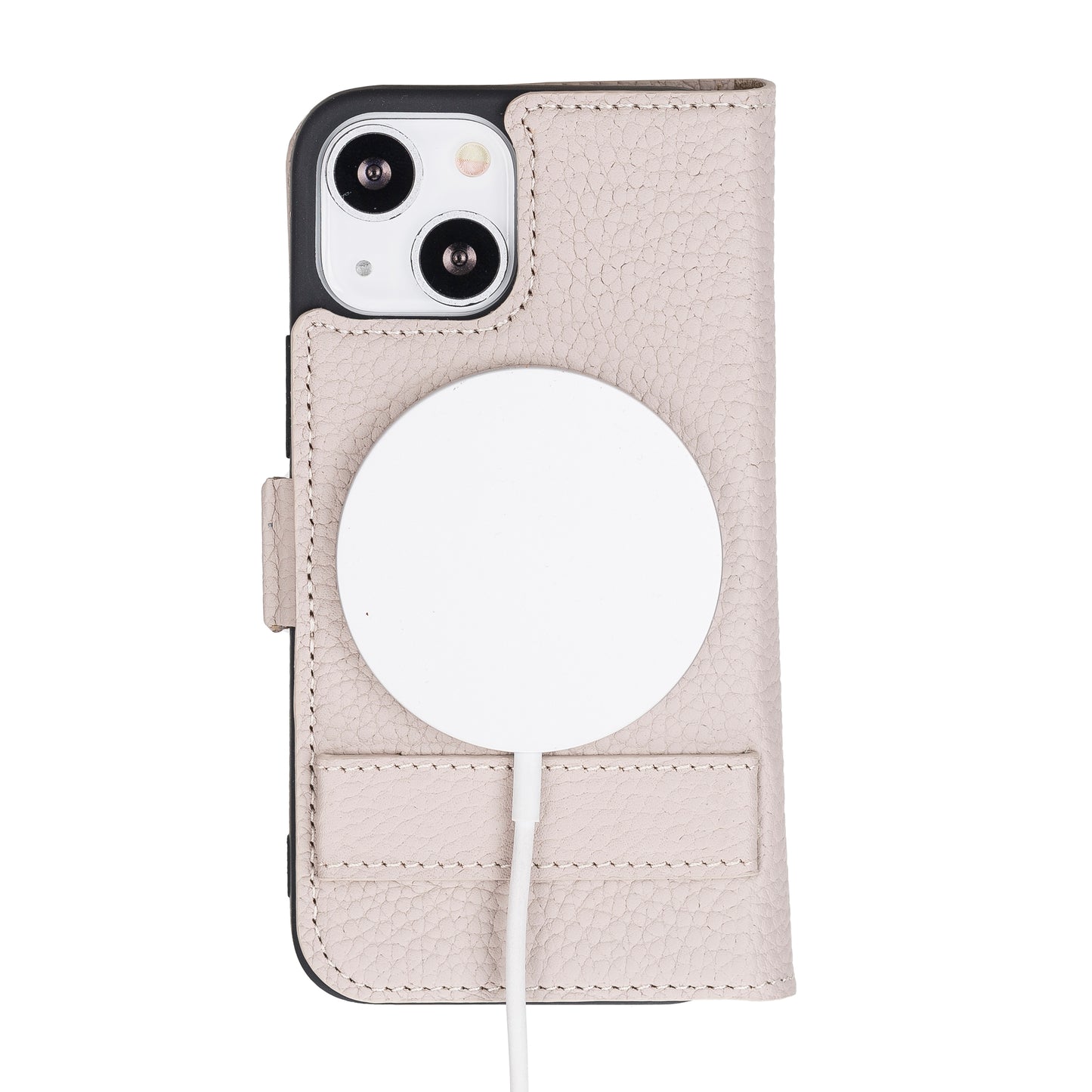 iPhone 13 Mini (5.4") Leather MagSafe Stand Wallet Case RFID Protection - Beige
