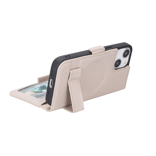 iPhone 13 Mini (5.4") Leather MagSafe Stand Wallet Case RFID Protection - Beige