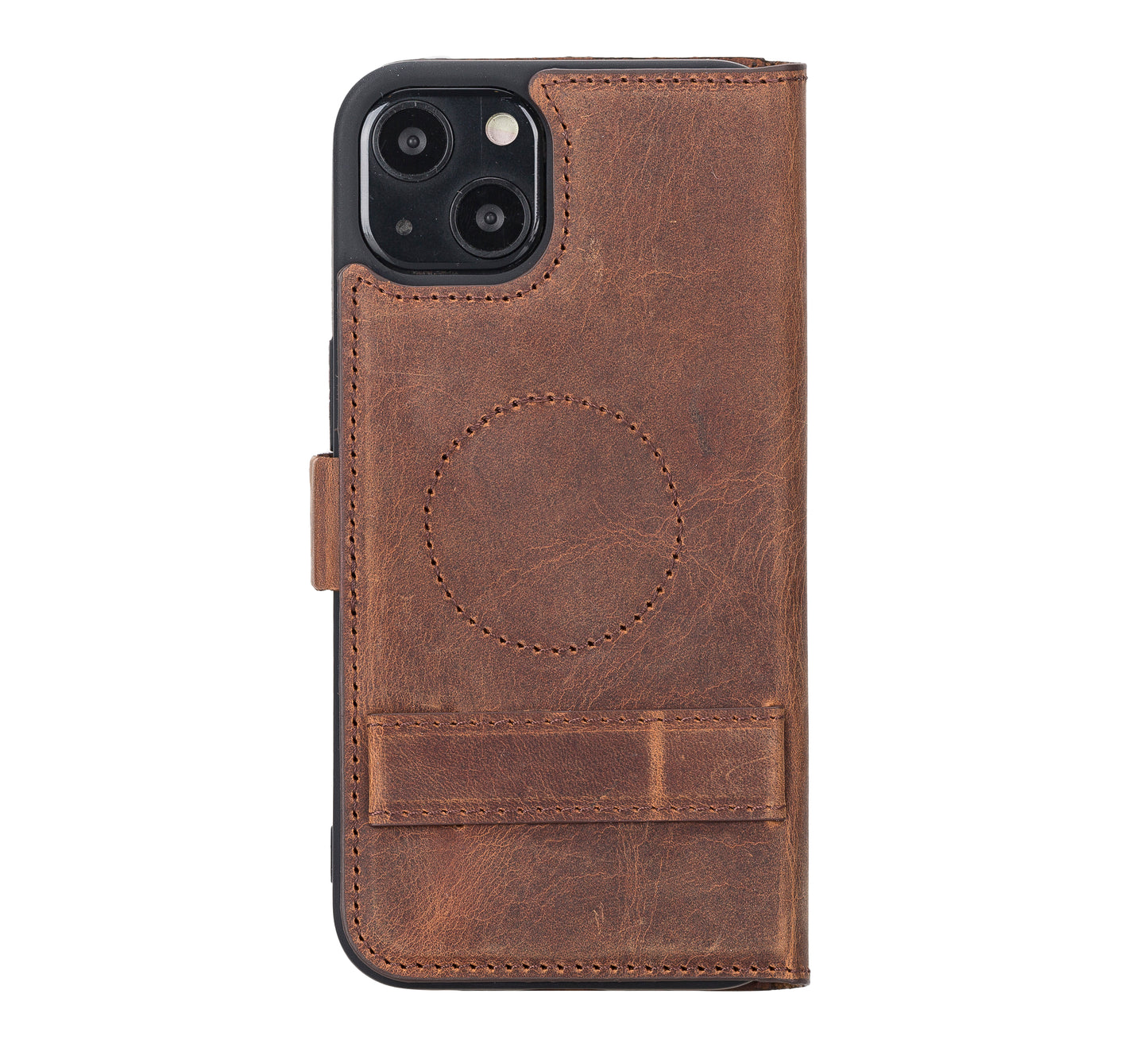 iPhone 13 (6.1") Leather MagSafe Stand Wallet Case RFID Protection - Teak Brown