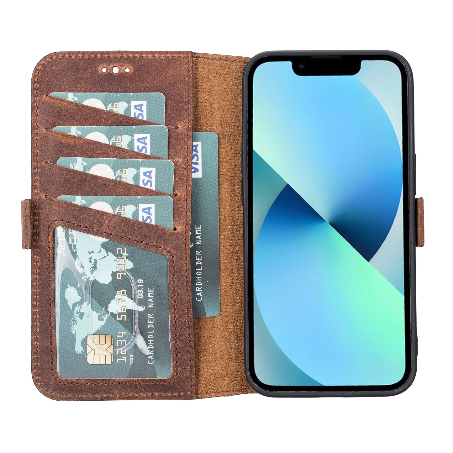 iPhone 13 Pro (6.1") Leather MagSafe Stand Wallet Case RFID Protection - Teak Brown