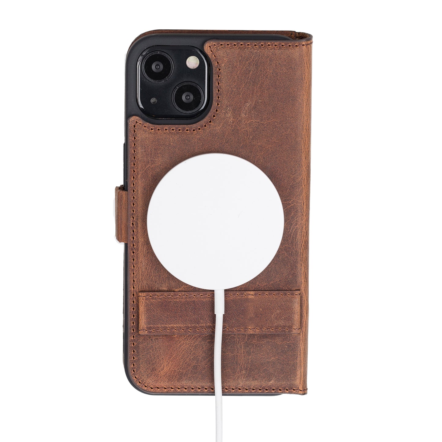 iPhone 13 (6.1") Leather MagSafe Stand Wallet Case RFID Protection - Teak Brown