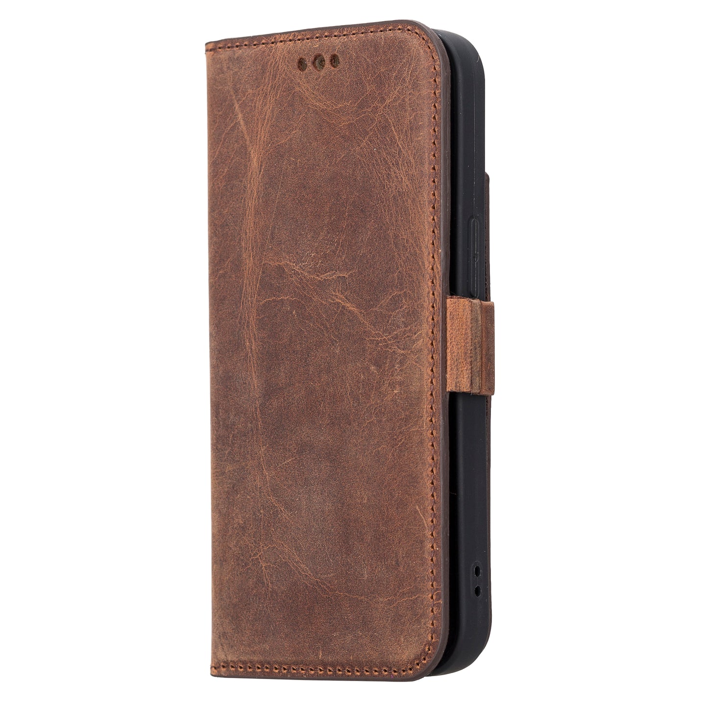 iPhone 13 (6.1") Leather MagSafe Stand Wallet Case RFID Protection - Teak Brown
