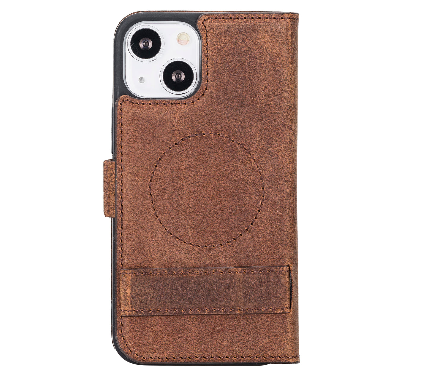 iPhone 13 Mini (5.4") Leather MagSafe Stand Wallet Case RFID Protection - Teak Brown