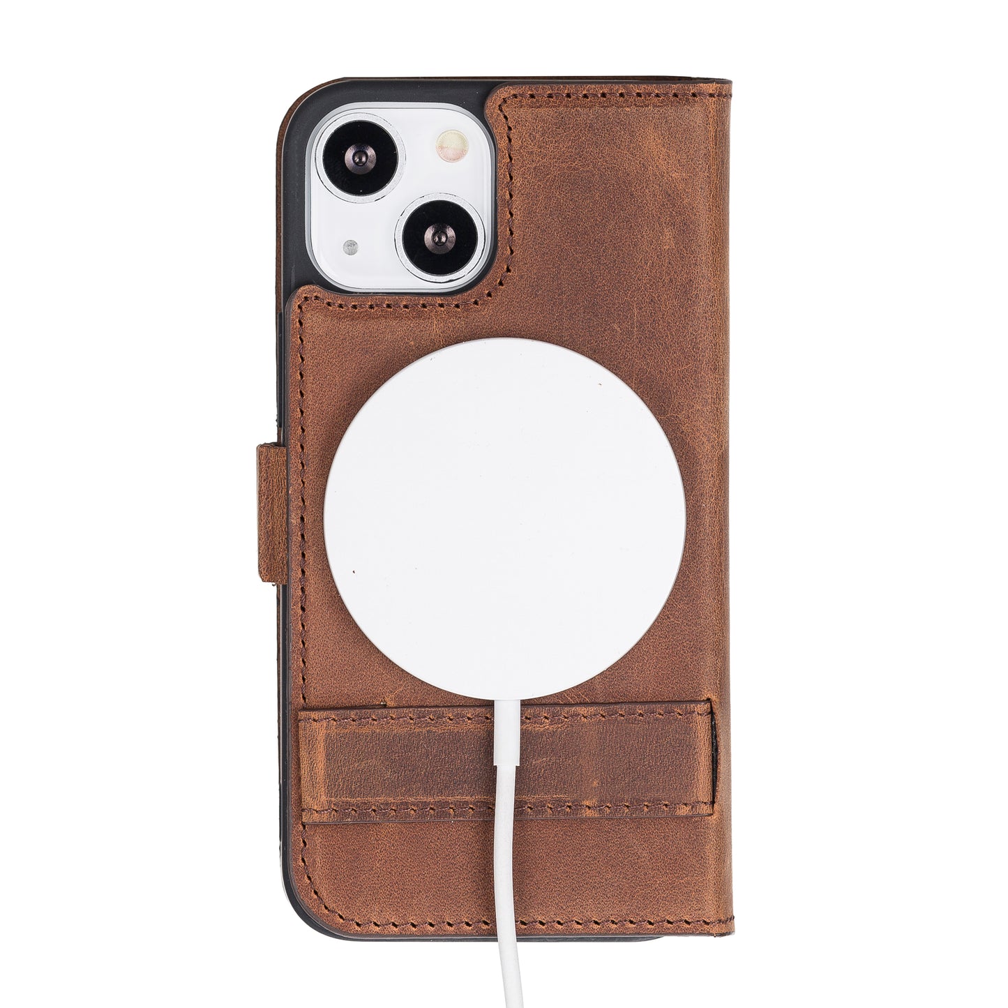 iPhone 13 Mini (5.4") Leather MagSafe Stand Wallet Case RFID Protection - Teak Brown