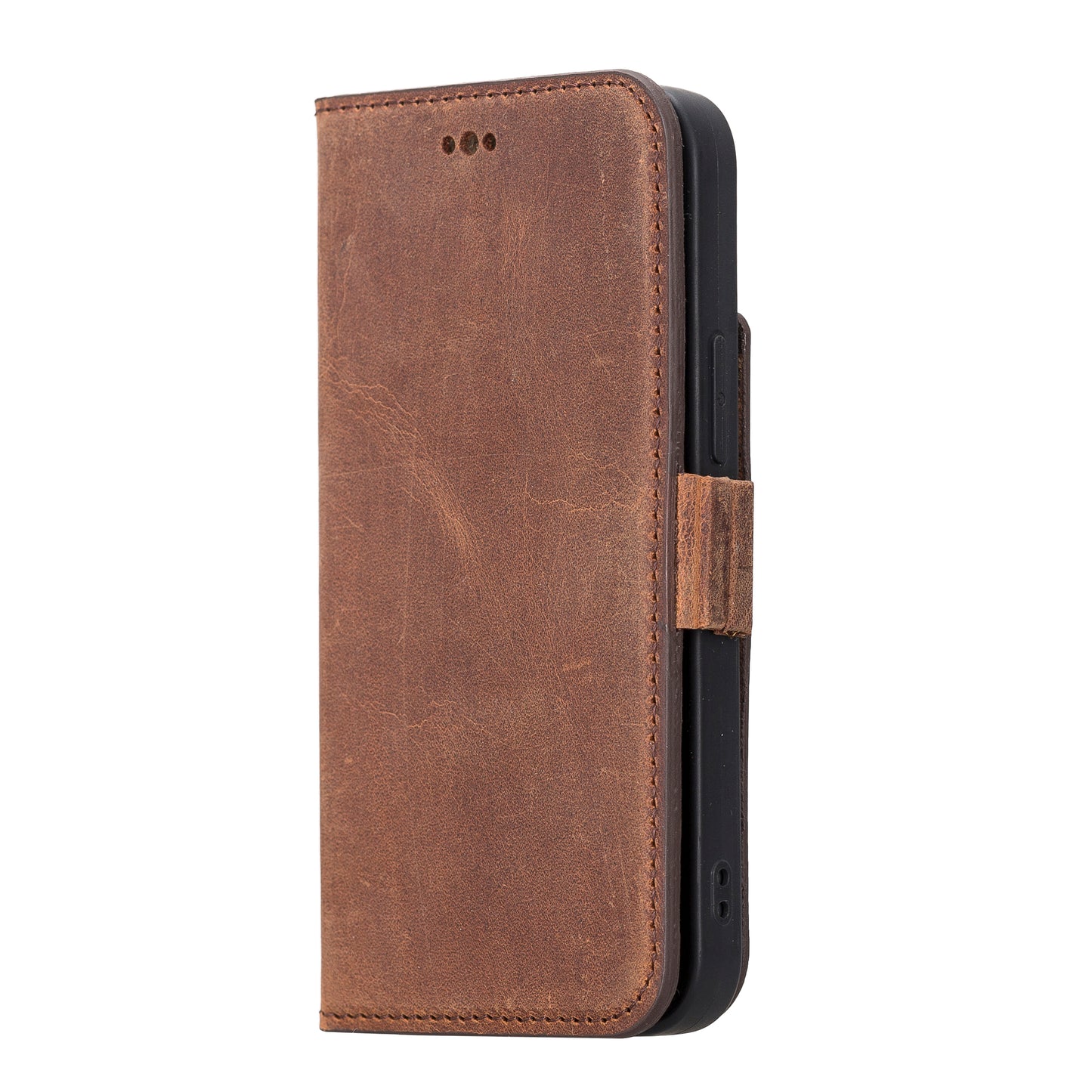 iPhone 13 Mini (5.4") Leather MagSafe Stand Wallet Case RFID Protection - Teak Brown