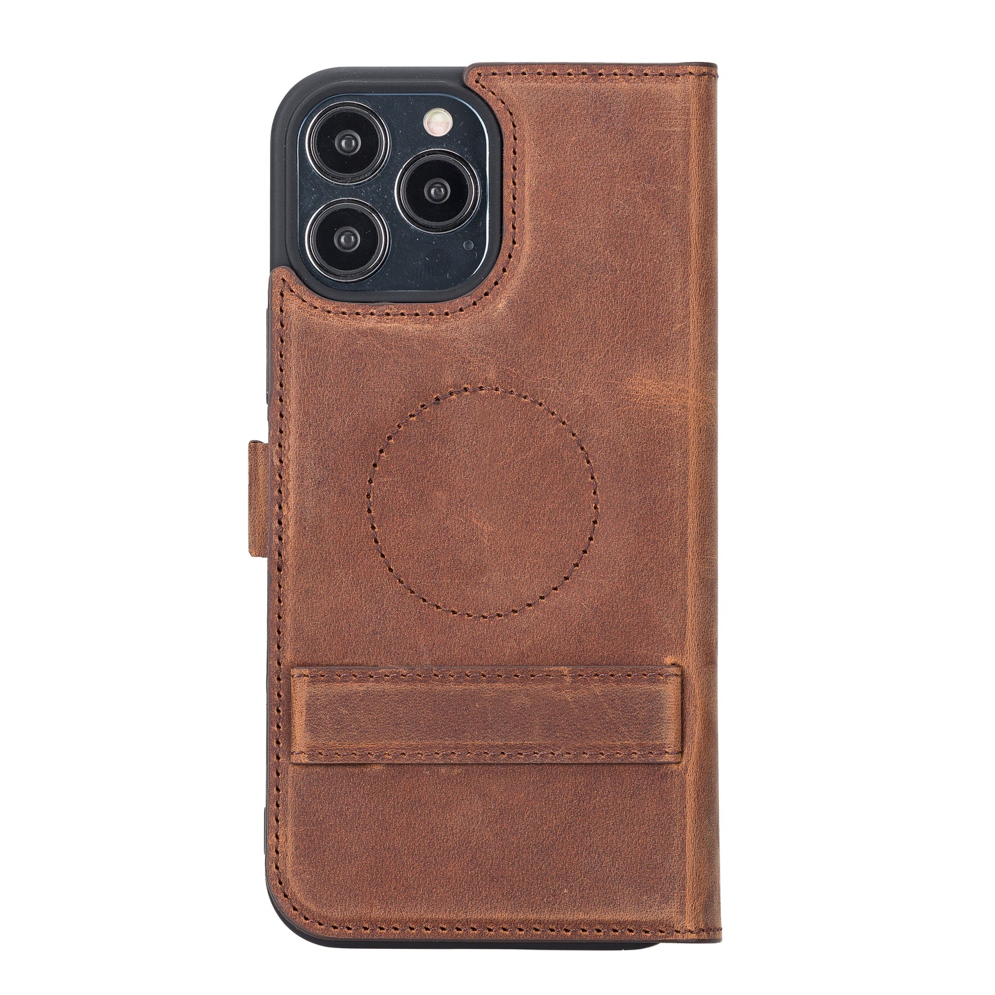 iPhone 13 Pro Max (6.7") Leather MagSafe Stand Wallet Case RFID Protection - Teak Brown