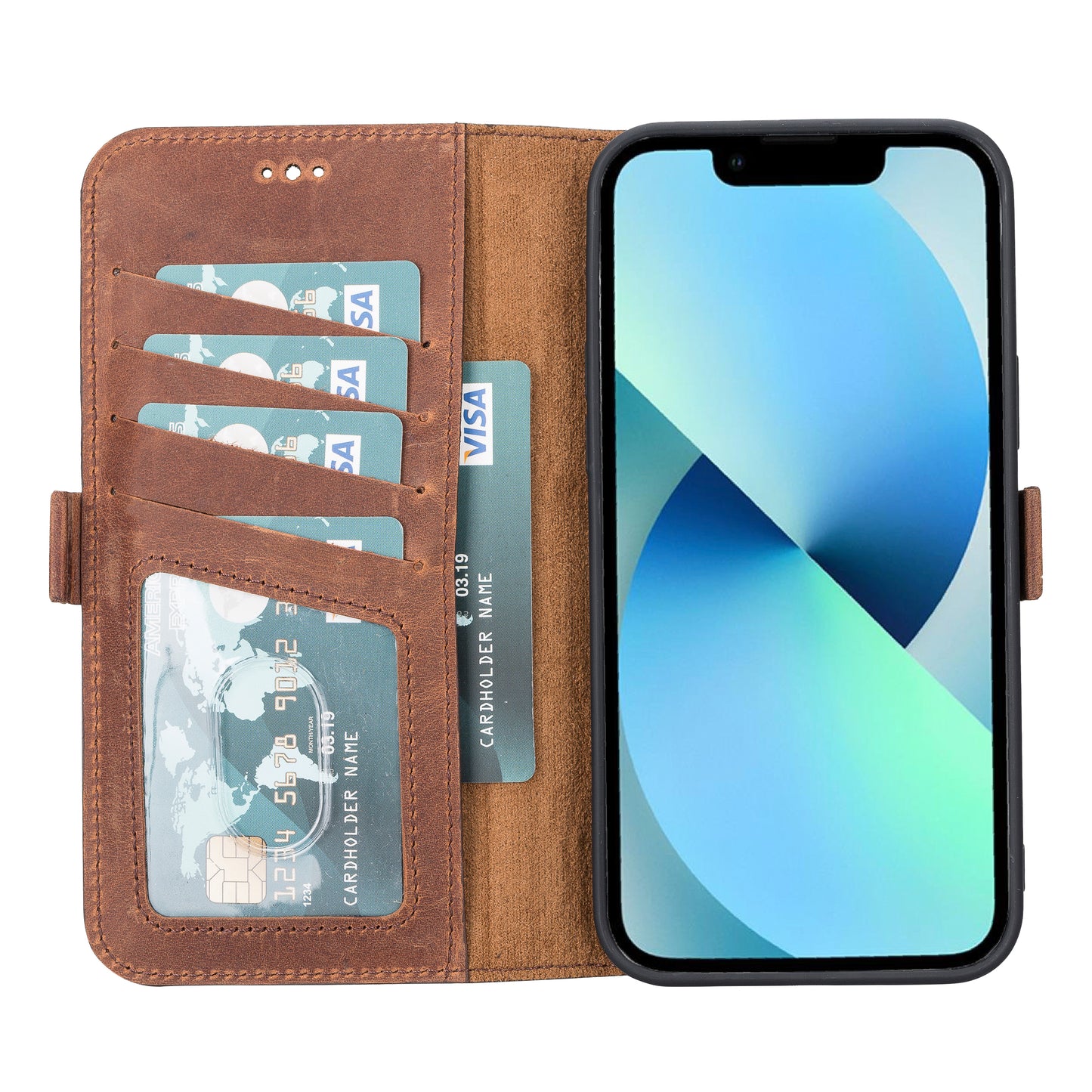 iPhone 13 Pro Max (6.7") Leather MagSafe Stand Wallet Case RFID Protection - Teak Brown