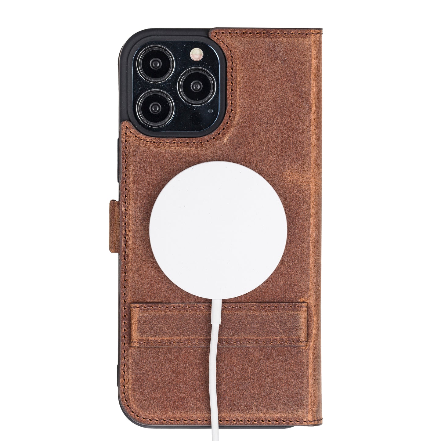 iPhone 13 Pro Max (6.7") Leather MagSafe Stand Wallet Case RFID Protection - Teak Brown