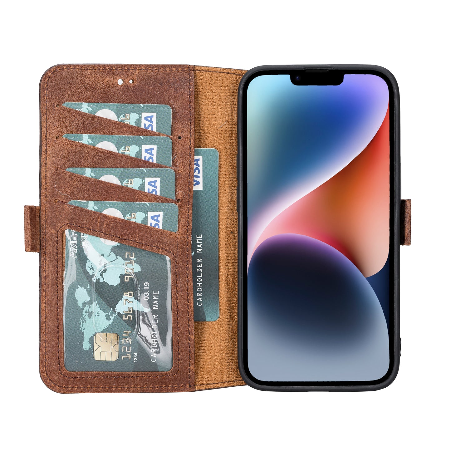 iPhone 14 Pro (6.1") Leather MagSafe RFID Stand Wallet Case - Teak Brown