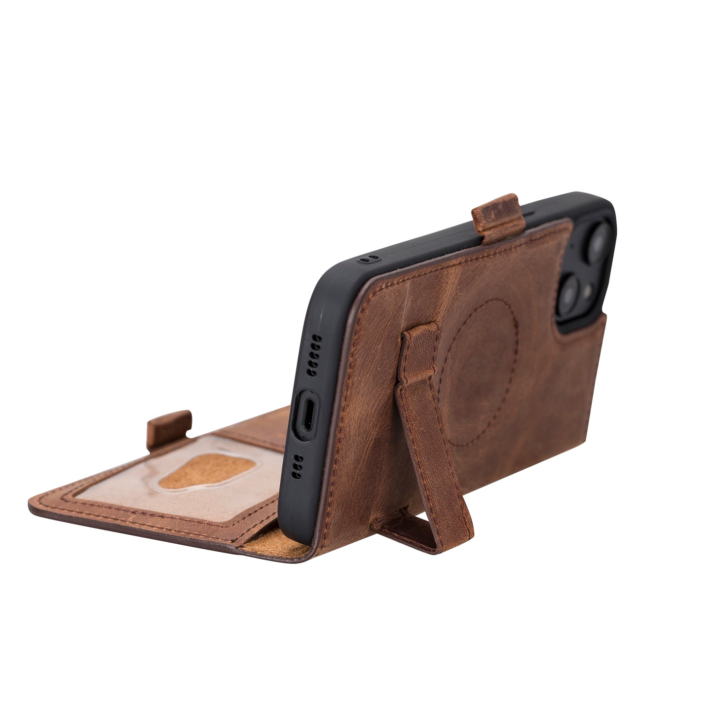 iPhone 14 Pro (6.1") Leather MagSafe RFID Stand Wallet Case - Teak Brown