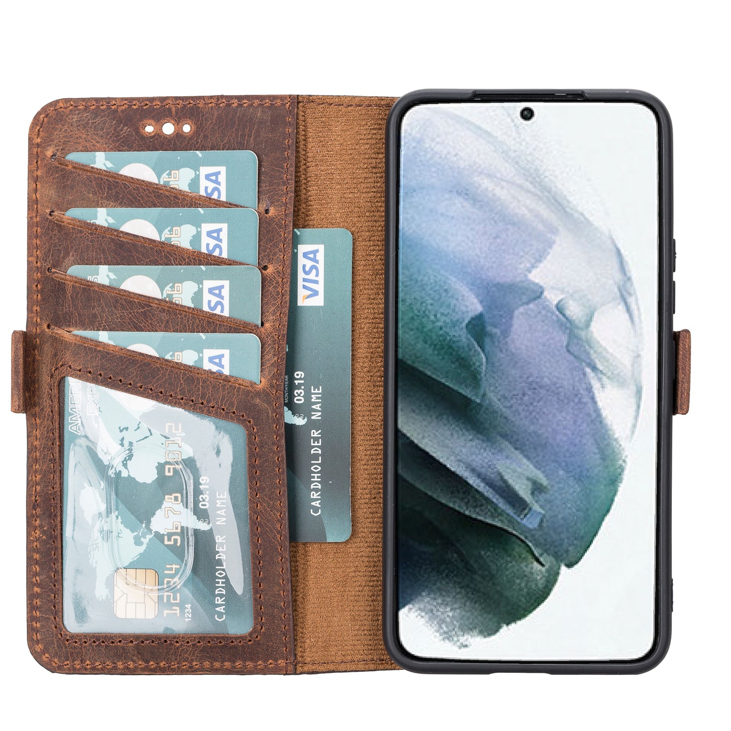 Samsung Galaxy S22 (6.1") Leather Wallet Case - Teak Brown