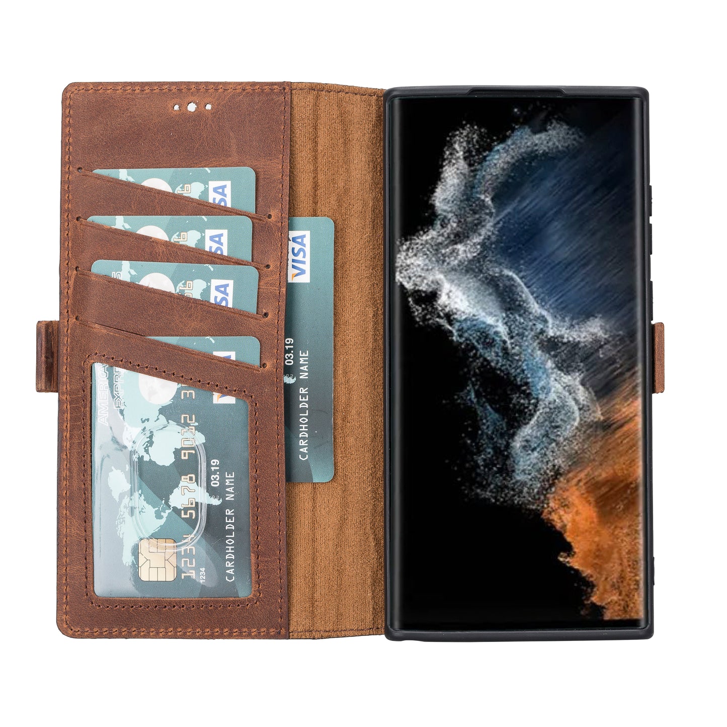 Samsung Galaxy S22 Ultra (6.8") Leather Wallet Case - Teak Brown
