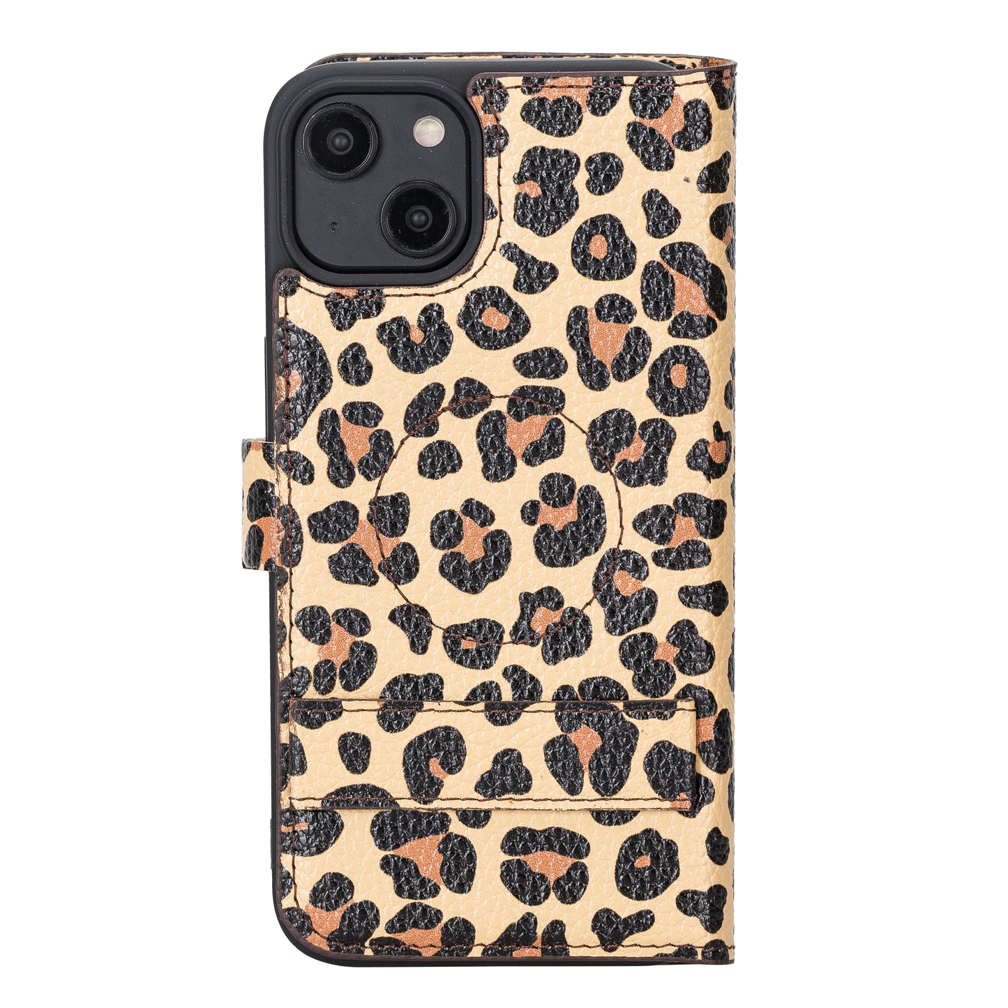iPhone 14 Pro (6.1") Leather MagSafe RFID Stand Wallet Case - Leopard