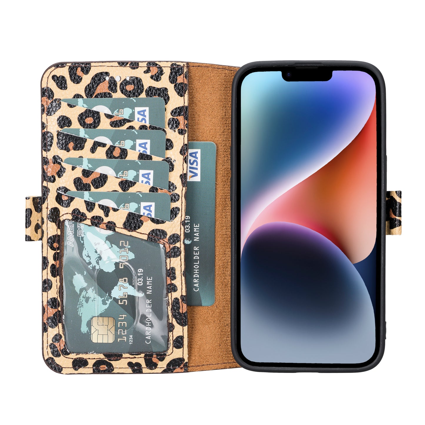 iPhone 14 Pro (6.1") Leather MagSafe RFID Stand Wallet Case - Leopard