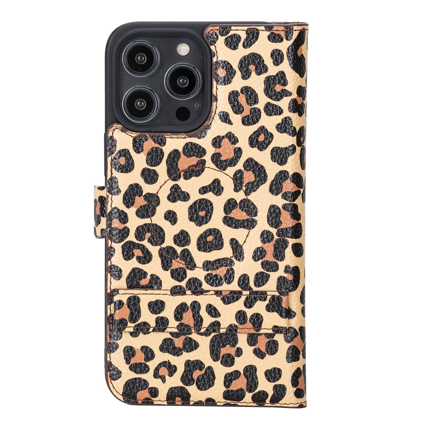 iPhone 14 Pro Max (6.7") Leather MagSafe RFID Stand Wallet Case - Leopard