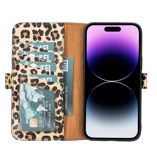 iPhone 14 Pro Max (6.7") Leather MagSafe RFID Stand Wallet Case - Leopard