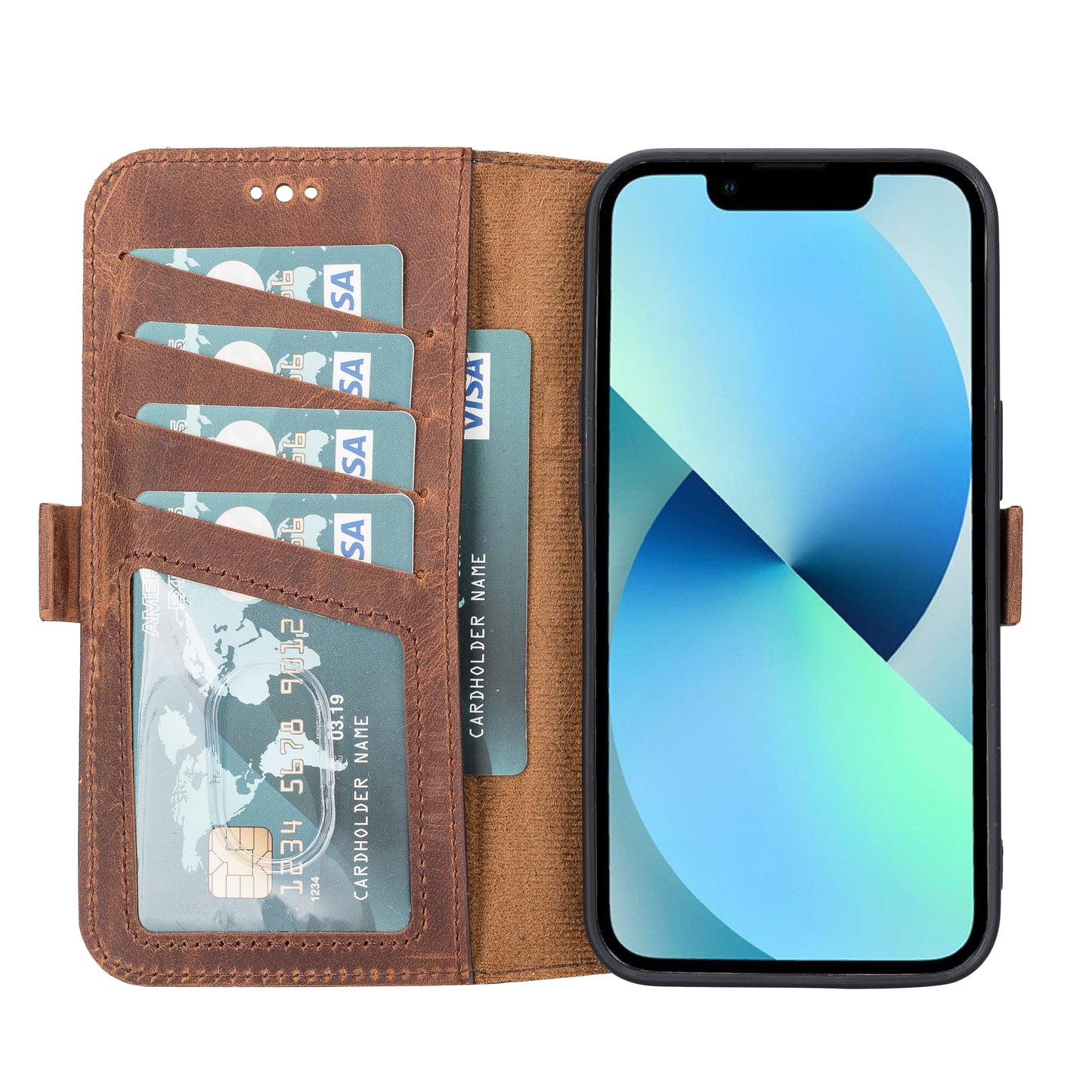 iPhone 13 (6.1") Leather MagSafe Stand Wallet Case RFID Protection - Furry Leopard