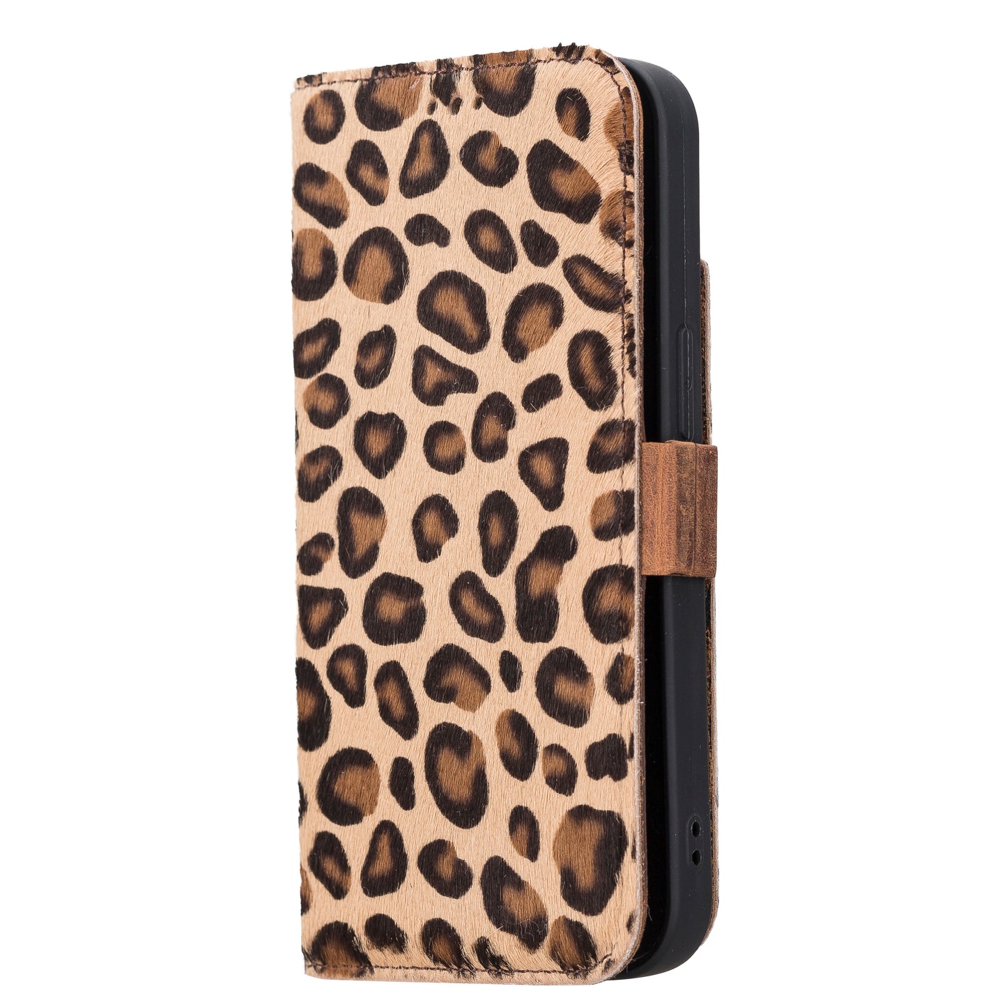 iPhone 13 (6.1") Leather MagSafe Stand Wallet Case RFID Protection - Furry Leopard