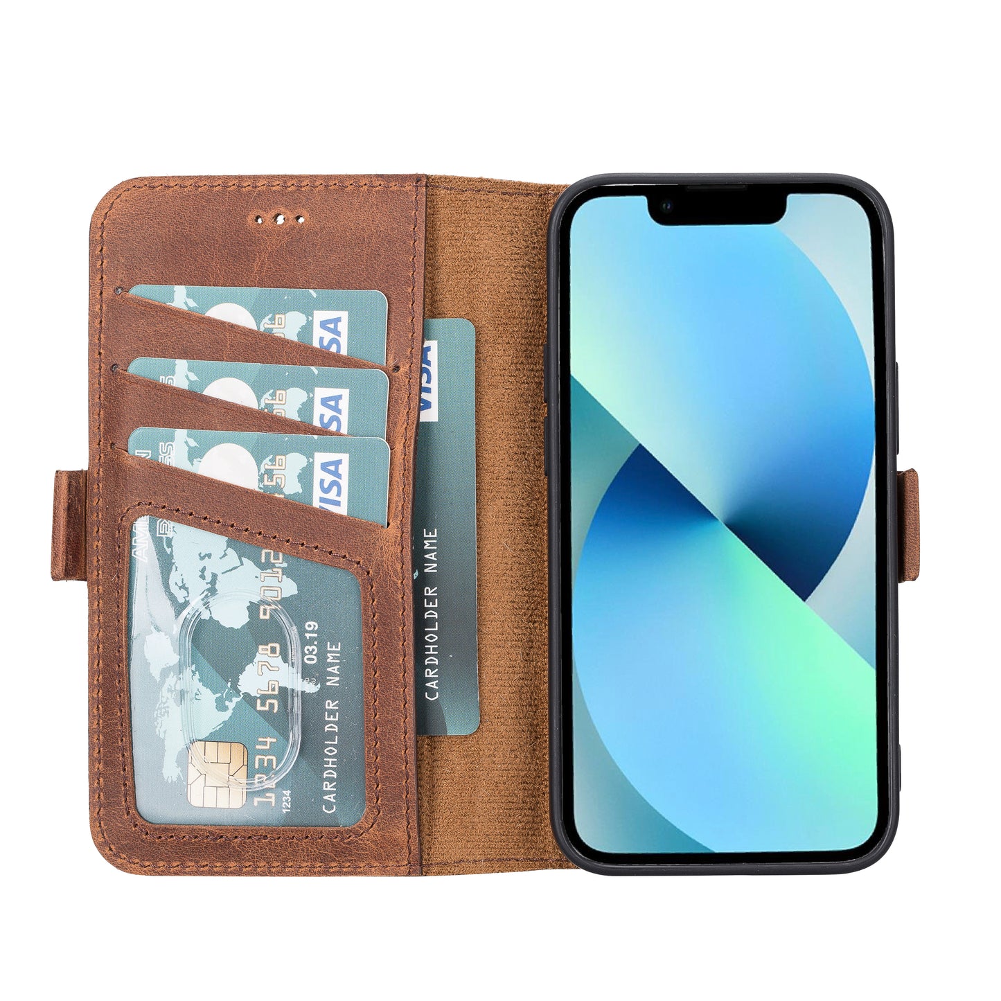 iPhone 13 Mini (5.4") Leather MagSafe Stand Wallet Case RFID Protection - Furry Leopard