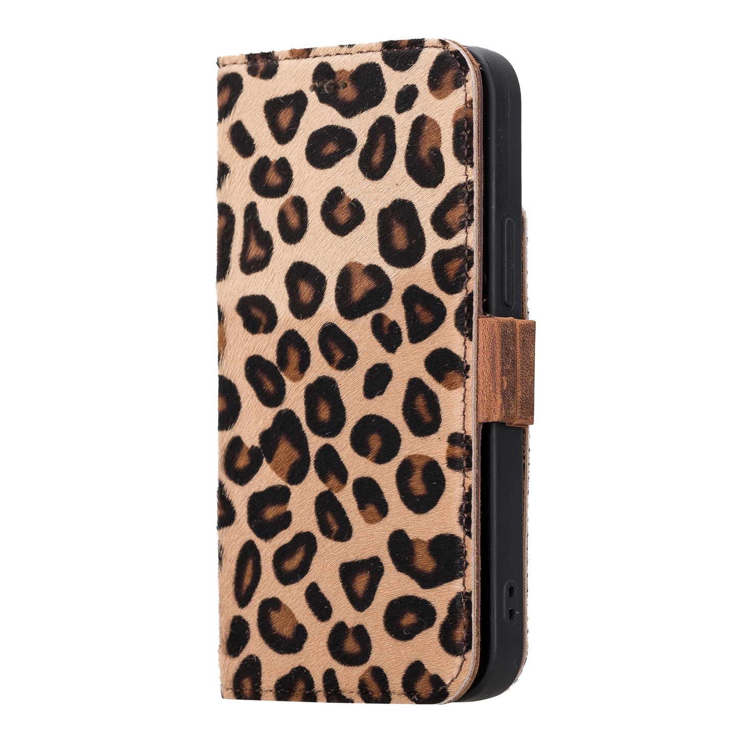iPhone 13 Mini (5.4") Leather MagSafe Stand Wallet Case RFID Protection - Furry Leopard