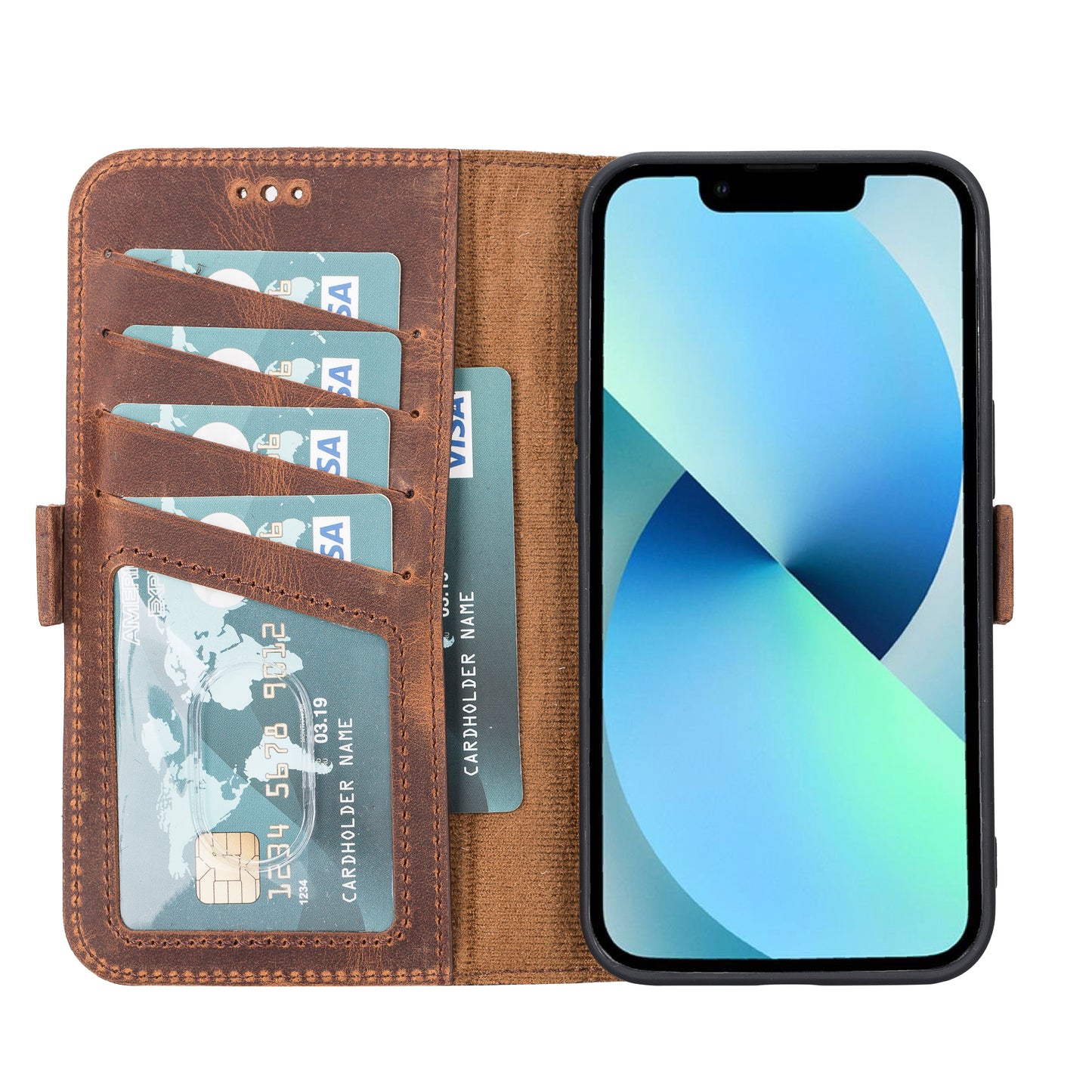 iPhone 13 Pro (6.1") Leather MagSafe Stand Wallet Case RFID Protection - furry Leopard