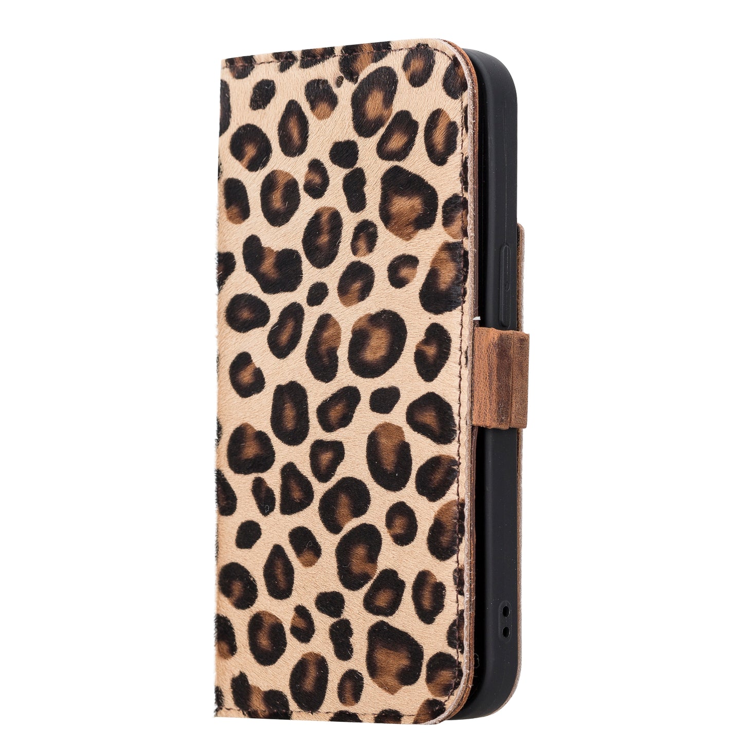 iPhone 13 Pro (6.1") Leather MagSafe Stand Wallet Case RFID Protection - furry Leopard