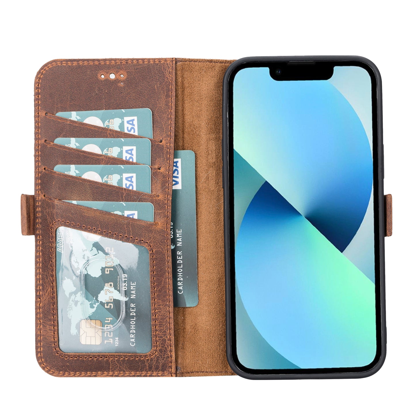 iPhone 13 Pro Max (6.7") Leather MagSafe Stand Wallet Case RFID Protection - Furry Leopard