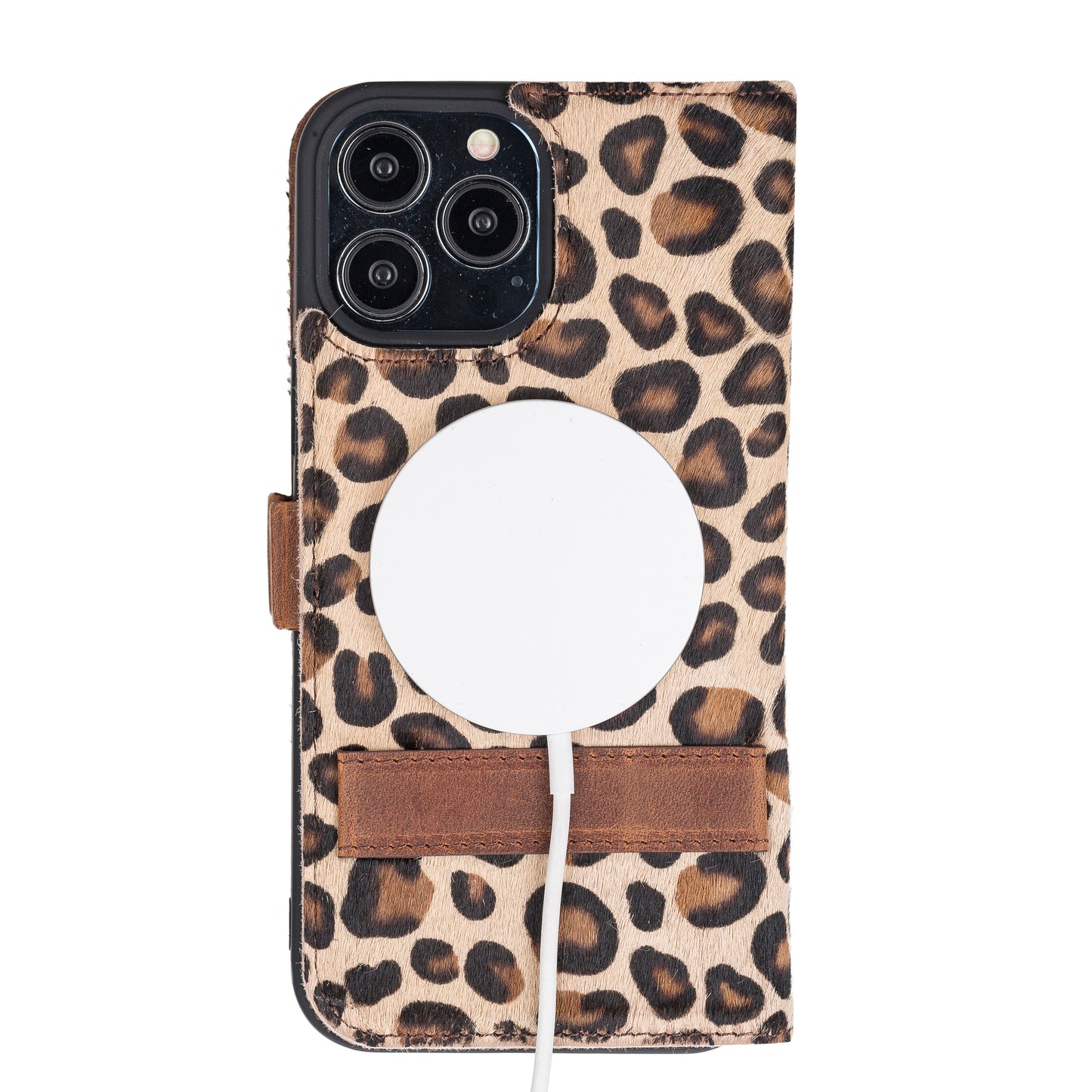 iPhone 13 Pro Max (6.7") Leather MagSafe Stand Wallet Case RFID Protection - Furry Leopard