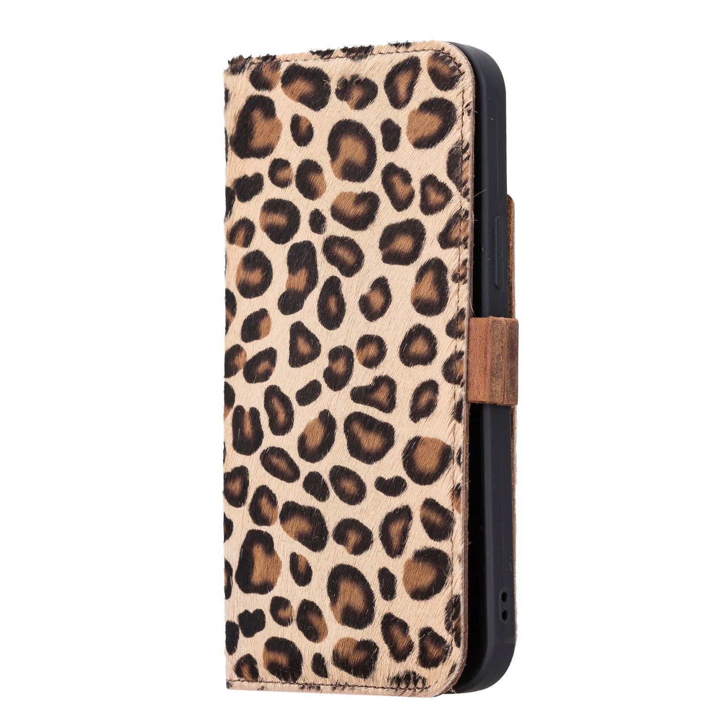 iPhone 13 Pro Max (6.7") Leather MagSafe Stand Wallet Case RFID Protection - Furry Leopard