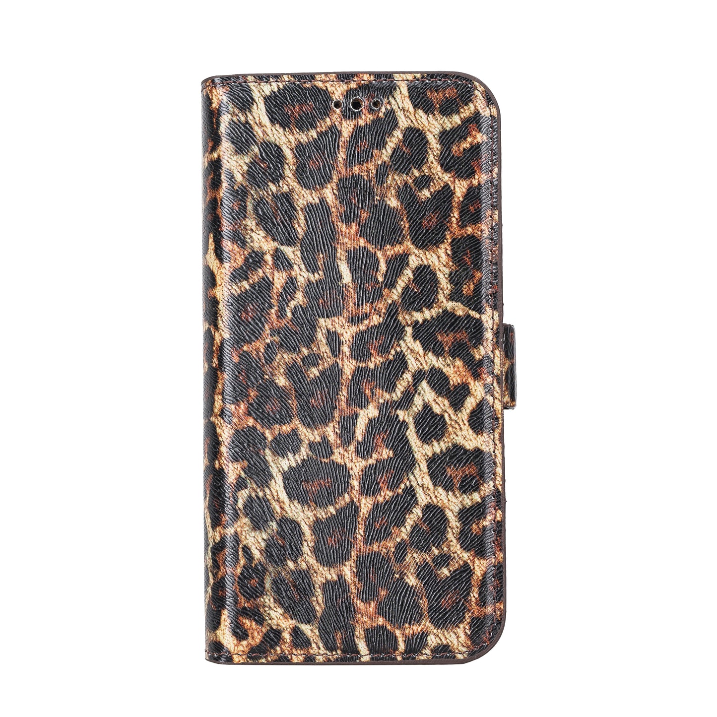 iPhone 13 (6.1") Leather MagSafe Stand Wallet Case RFID Protection - Black Leopard